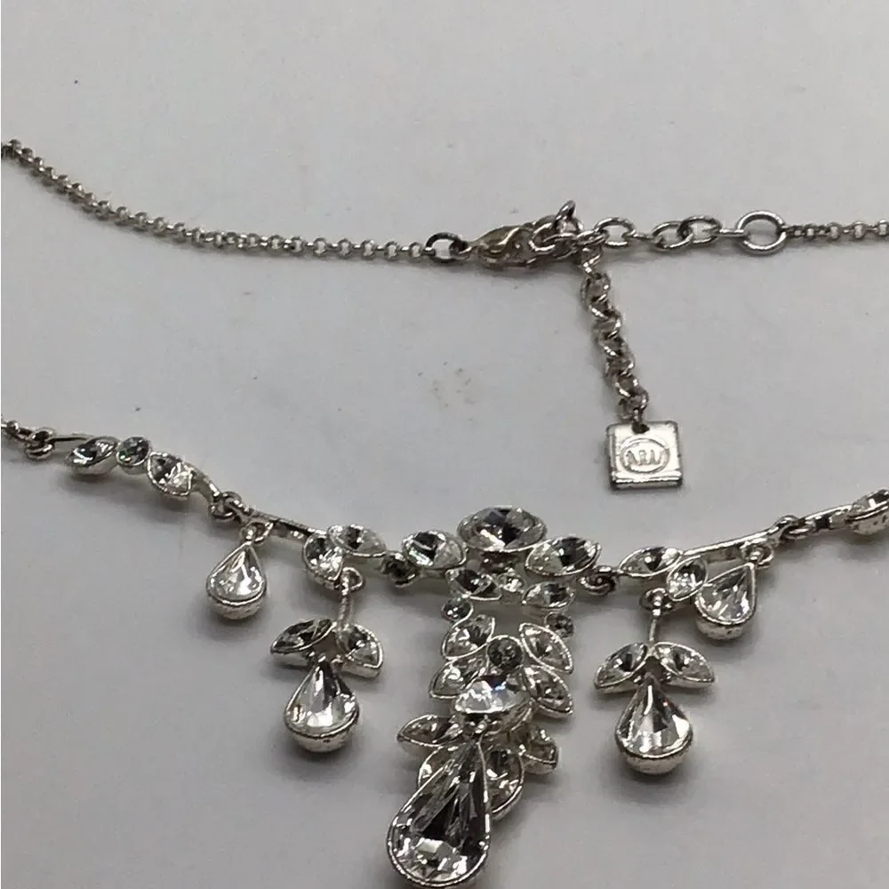 Statement Necklace Silver toned and clear stone (glass?)
